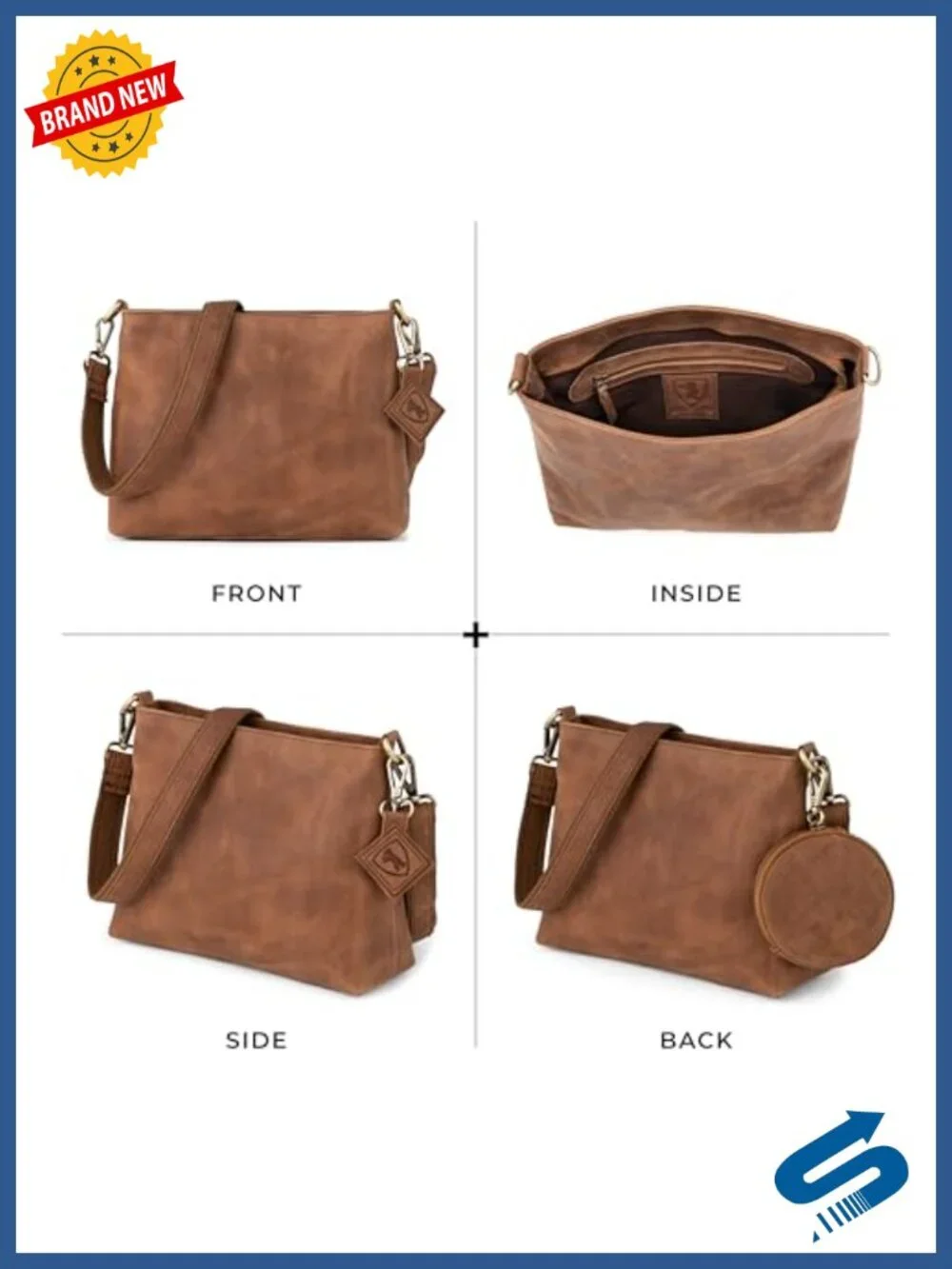Genuine Leather Crossbody Bag Satchel Purse with Adjustable Strap